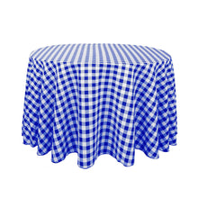 Load image into Gallery viewer, 108 in. Round Polyester Tablecloth Blue & White Checkered