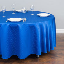 Load image into Gallery viewer, 108 in. Round Square-Point Damask Tablecloth Royal Blue