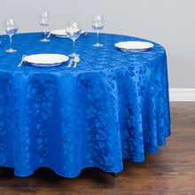 Load image into Gallery viewer, 108 in. Round Falling Lilies Damask Tablecloth Royal Blue
