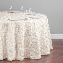 Load image into Gallery viewer, 118 in. Round Rosette Satin Tablecloth (14 Colors)