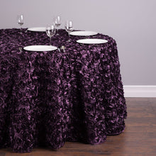 Load image into Gallery viewer, 118 in. Round Rosette Satin Tablecloth Eggplant