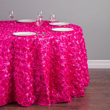 Load image into Gallery viewer, 118 in. Round Rosette Satin Tablecloth (14 Colors)
