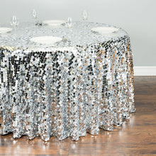 Load image into Gallery viewer, 120 in. Round Payette Sequin Tablecloth Silver