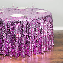 Load image into Gallery viewer, 120 in. Round Payette Sequin Tablecloth Fuchsia