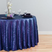 Load image into Gallery viewer, 120 in. Round Sequin Tablecloth Navy Blue
