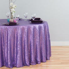 Load image into Gallery viewer, 120 in. Round Sequin Tablecloth Purple