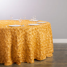 Load image into Gallery viewer, 118 in. Round Rosette Satin Tablecloth (14 Colors)