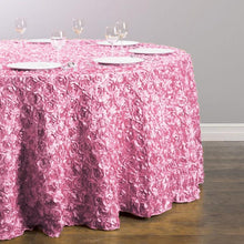 Load image into Gallery viewer, 118 in. Round Rosette Satin Tablecloth (14 Colors)