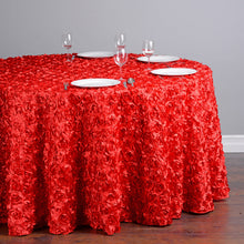 Load image into Gallery viewer, 130 in. Round Rosette Satin Tablecloth (14 Colors)