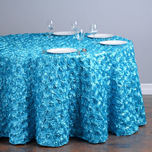 Load image into Gallery viewer, 118 in. Round Rosette Satin Tablecloth (14 Colors)