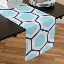 Load image into Gallery viewer, 13 x 90 in. Honeycomb Cotton Table Runner Light Blue & White