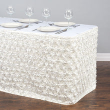 Load image into Gallery viewer, 14 ft. Rosette Satin Table Skirt Ivory