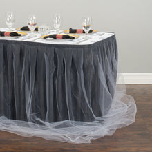 Load image into Gallery viewer, 21 ft. Two Tone Tulle Chiffon Table Skirt Black/White