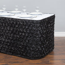 Load image into Gallery viewer, 17 ft. Rosette Satin Table Skirt Black