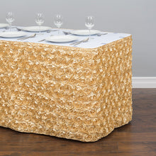 Load image into Gallery viewer, 17 ft. Rosette Satin Table Skirt Gold