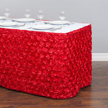 Load image into Gallery viewer, 14 ft. Rosette Satin Table Skirt Red