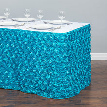 Load image into Gallery viewer, 17 ft. Rosette Satin Table Skirt Turquoise