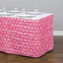 Load image into Gallery viewer, 14 ft. Rosette Satin Table Skirt Pink
