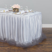 Load image into Gallery viewer, 17 ft. Two Tone Tulle Chiffon Table Skirt White/Silver