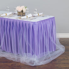 Load image into Gallery viewer, 21 ft. Two Tone Tulle Chiffon Table Skirt Lavender/White