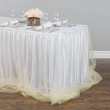 Load image into Gallery viewer, 21 ft. Two Tone Tulle Chiffon Table Skirt White/Champagne