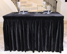 Load image into Gallery viewer, 8 ft. Fitted Velvet Table Skirt (7 Colors)