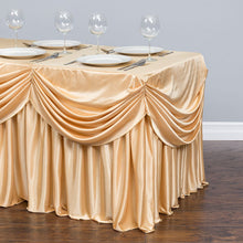 Load image into Gallery viewer, 4 ft. Drape Chiffon All-In-1 Tablecloth/Pleated Skirt Champagne
