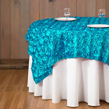 Load image into Gallery viewer, 72 in. Square Rosette Satin Overlay