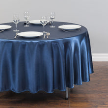 Load image into Gallery viewer, 90 in. Round Satin Tablecloth Navy Blue