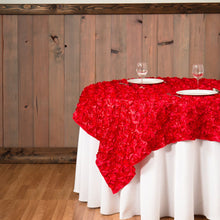 Load image into Gallery viewer, 85 in. Square Rosette Satin Overlay (13 Colors)