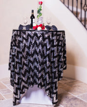 Load image into Gallery viewer, 72 in. Square Chevron Sequin Overlay (Table Ready) White & Gold