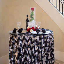 Load image into Gallery viewer, 72 in. Square Chevron Sequin Overlay (Table Ready) White & Gold