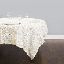 Load image into Gallery viewer, 85 in. Square Rosette Satin Overlay Ivory