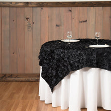 Load image into Gallery viewer, 85 in. Square Rosette Satin Overlay Black