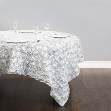 Load image into Gallery viewer, 85 in. Square Rosette Satin Overlay Silver