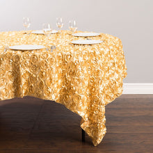 Load image into Gallery viewer, 85 in. Square Rosette Satin Overlay Gold