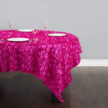 Load image into Gallery viewer, 85 in. Square Rosette Satin Overlay Fuchsia