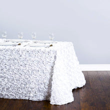 Load image into Gallery viewer, 88 X 130 in. Rectangular Rosette Satin Tablecloth White
