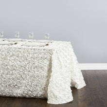 Load image into Gallery viewer, 88 X 130 in. Rectangular Rosette Satin Tablecloth Ivory