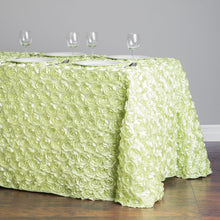 Load image into Gallery viewer, 88 X 130 in. Rectangular Rosette Satin Tablecloth Tea Green