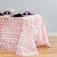 Load image into Gallery viewer, 88 X 130 in. Rectangular Rosette Satin Tablecloth (7 Colors)