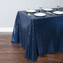 Load image into Gallery viewer, 88 X 130 in. Rectangular Sequin Tablecloth Navy Blue