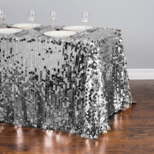 Load image into Gallery viewer, 88 X 130 in. Rectangular Payette Sequin Tablecloth Silver