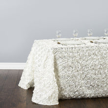Load image into Gallery viewer, 88 X 154 in. Rectangular Rosette Satin Tablecloth (10 Colors)