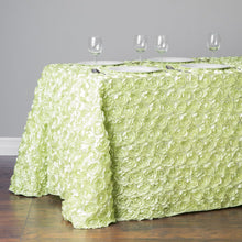Load image into Gallery viewer, 88 X 154 in. Rectangular Rosette Satin Tablecloth Tea Green
