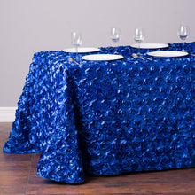 Load image into Gallery viewer, 88 X 130 in. Rectangular Rosette Satin Tablecloth (7 Colors)