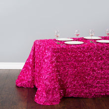 Load image into Gallery viewer, 88 X 154 in. Rectangular Rosette Satin Tablecloth (10 Colors)
