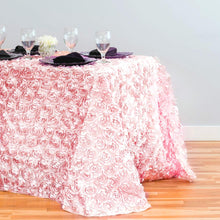 Load image into Gallery viewer, 88 X 154 in. Rectangular Rosette Satin Tablecloth Blush Pink