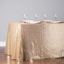 Load image into Gallery viewer, 88 X 154 in. Rectangular Sequin Tablecloth Gold
