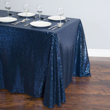 Load image into Gallery viewer, 88 X 154 in. Rectangular Sequin Tablecloth Navy Blue